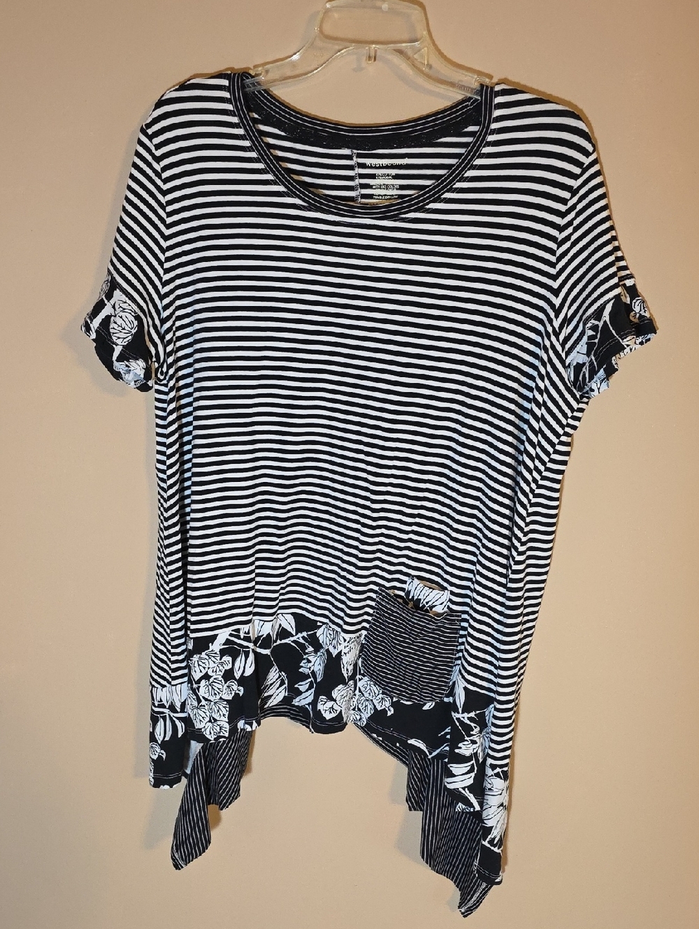 Womens Westbound Black & White Striped Short Sleeve Top Size XL